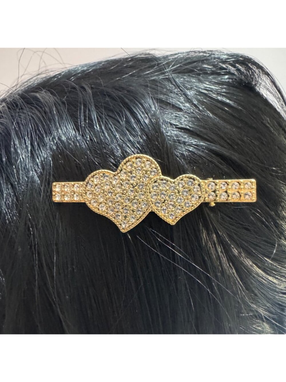 Gold-Tone Double Heart Hair Clip With Rhinestone Accents Stylish & Elegant New - Picture 3 of 5